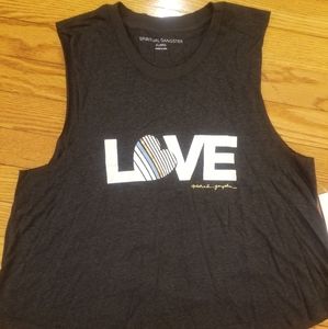 Spiritual Gangster Black Love Stripe Heart Raw Edge Crop Tank Top XL NWT